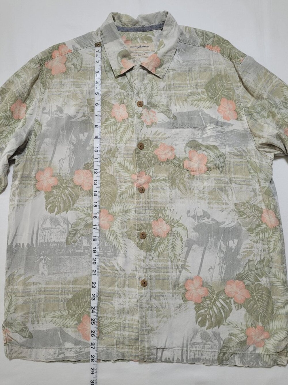 Tommy Bahama Mens Silk Hawaiian Shirt Tropical Floral Print Large Coastal - Picture 8 of 10